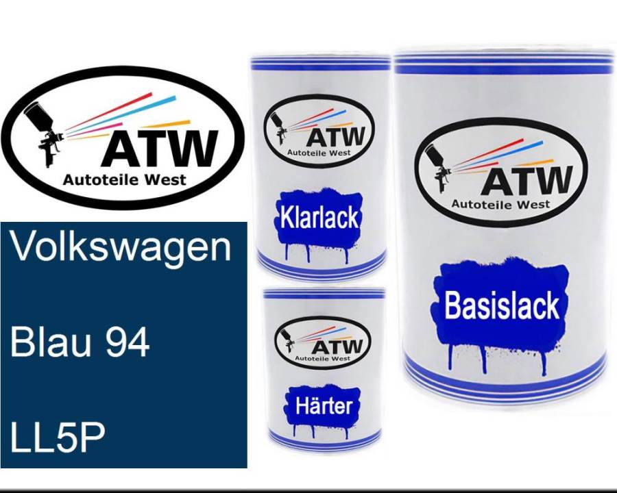 Volkswagen, Blau 94, LL5P: 500ml Lackdose + 500ml Klarlack + 250ml Härter - Set, von ATW Autoteile West.